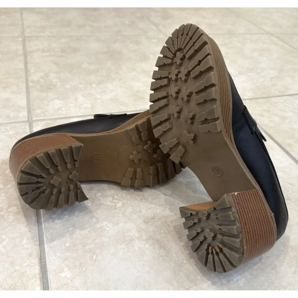 Mia‎ Black Dalilah Smooth Loafer Chunky Platform Lug Sole Block Heel Size 9